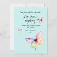 Delicate Pink Butterfly in Pastel Rainbow Colors Invitation