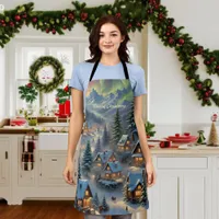 Christmas in a mountain village, polar lights  apron