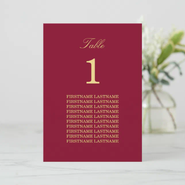 Burgundy Golden Beige Guest Names Table Card