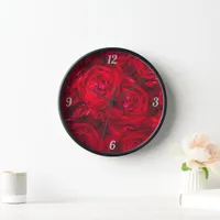 Red rose blossoms with dewdrops - photography clock