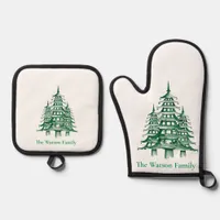 Green Custom Pagoda Christmas Trees  Oven Mitt & Pot Holder Set