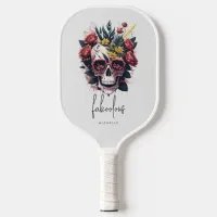 Floral Skull Monogram Faboolous Halloween Pickleball Paddle