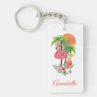 Pink Flamingo Tropical Vacation Acrylic Keychain