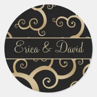 Gold Black Damask Wedding Invitations Classic Round Sticker