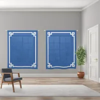 Deep Blue and White Bold Greek Key Border Sheer Curtains