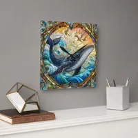 Majestic Marine Mosaic A Stained Glass Whale Square Wall Clock