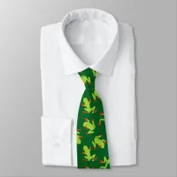 Green Tree Frog Pattern Neck Tie