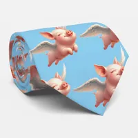 Cute Pigs Flying Blissfully in Sunny Blue Skies Neck Tie