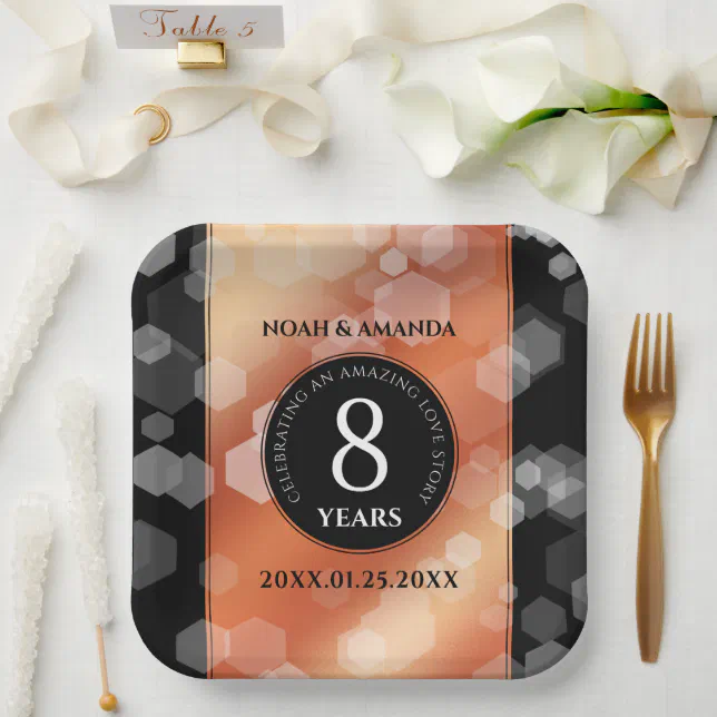 Elegant 8th Bronze Wedding Anniversary Celebration Paper Plates