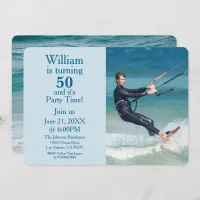 Ocean Blue Custom "Turning 50" Photo Birthday Invitation