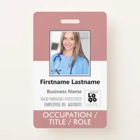 Staff Photo ID Barcode Logo Dusty Rose Pink Name Badge