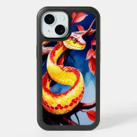 Cobra with vibrant red and yellow scales in tree iPhone 15 case