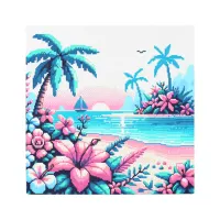 Pixel Art Ocean Pink and Blue Tropical Art