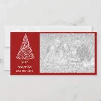 Red Christmas Tree Just Married Red Holiday Card