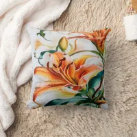 Vibrant Orange Lilies in Bloom During Spring Throw Pillow