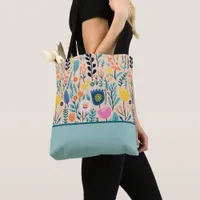 Simple Floral Modern Folk Art, Color Block Tote Bag