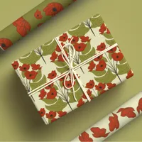 Elegant Red Poppies With Cute Green Leaves Wrapping Paper Sheets