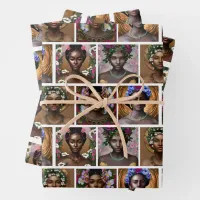 African-American Black Goddesses Birthday Wrapping Paper Sheets