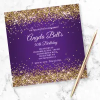 Faux Sparkly Gold Glitter Royal Purple Ombre Invitation