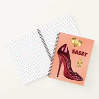 Red & Gold on Coral High Heel Shoe | Notebook