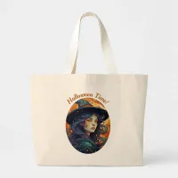 Halloween Witch Theme Large Tote Bag