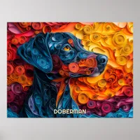 Doberman Quilling Art Dog Portrait Poster