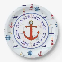 Ships Ahoy Its a boy, Nautical Oceanic Baby Shower Paper Plates