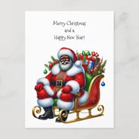 Black Santa in a Sleigh with Gifts Holiday Postcard