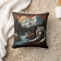 Bengal Tigers Relaxing by a Serene Mountain Stream Throw Pillow