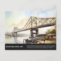Kolkata Howrah Bridge watercolor painting. Postcard