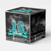City Lights Sweet Sixteen Teal ID120 Favor Boxes