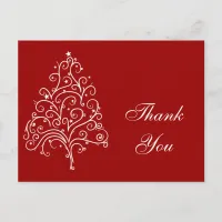 White Christmas Tree on Red Thank You Postcard