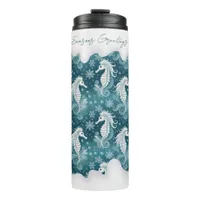 Coastal Christmas Seahorse & Snowflakes #13 ID1009 Thermal Tumbler