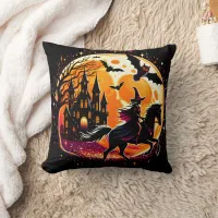 A Dramatic Halloween Horse Ride Under A Full Moon Throw Pillow