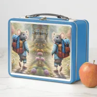 Cute mouse boy on his way to school, custom metal lunch box