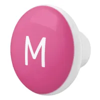 Minimalist White Print Monogram on Pink Ceramic Knob