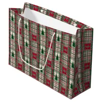 Red and Green Christmas Plaid Large Gift Bag