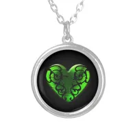 Goth St. Patrick's Day Green Heart Silver Plated Necklace