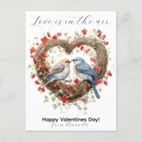 Love Is In The Air Valentines Cute Birds Name On  Holiday Postcard