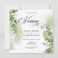 Modern Eucalyptus Greenery Gold Wedding Invitation