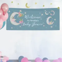 Moon Stars Flowers Teal Blue Baby Shower Welcome Banner