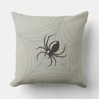 Giant Halloween Spider in its Web grey bg Throw Pillow