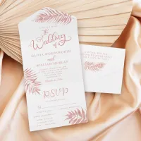 Tropical Leaf Rose Gold All in One Wedding Invite