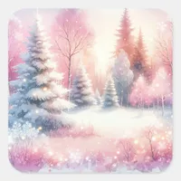 Pretty Pink Winter Wonderland Christmas Square Sticker