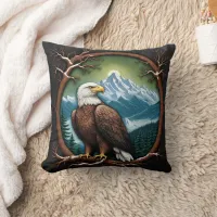 Majestic Eagle Overlooking Snowy Mountains Throw Pillow