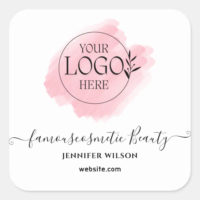 Pink watercolor brushstroke upload your logo square sticker