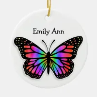 Pretty Colorful Butterfly Personalized Christmas Ceramic Ornament