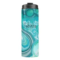 Personalized Blue, Turquoise Sea Waves Bubbles   Thermal Tumbler
