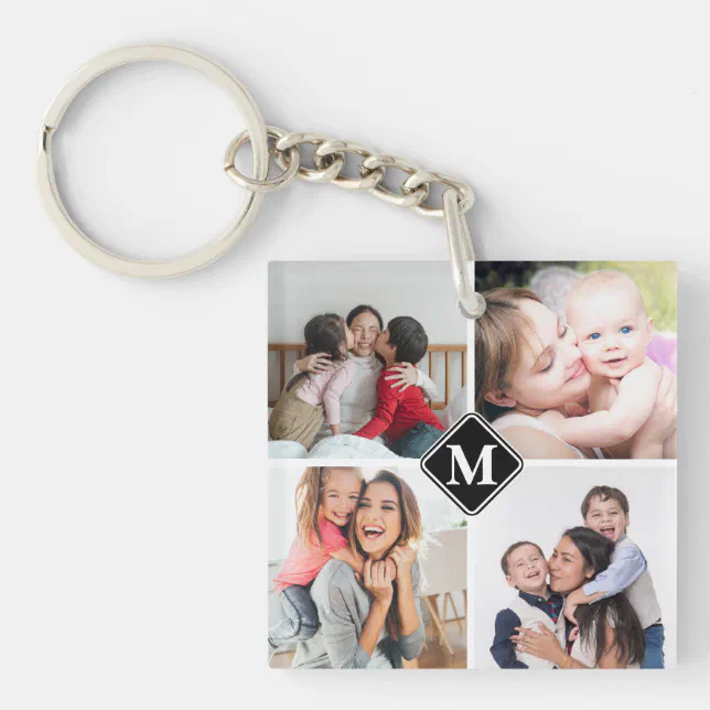 Custom Monogram Photo Collage Family Keychain