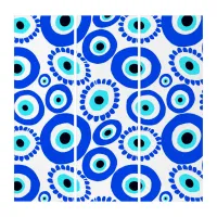 Blue and White Evil Eye Mediterranean Design Triptych